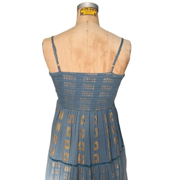 Guadalupe Blue Gold Accent Maxi Dress Size Small - Picture 4 of 8